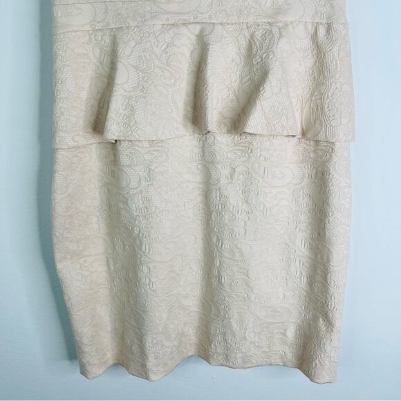 Badgley Mischka cream tan floral peplum sheath midi evening wedding dress 12 - Picture 3 of 7